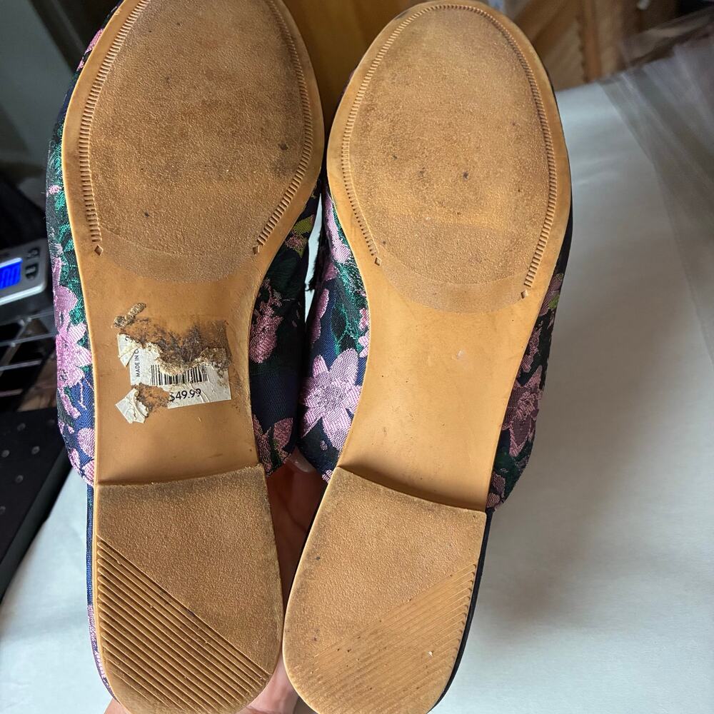 LOFT Blue Floral Monk Strap Mule Shoes Women's 9 Pointed-Toe Satin Asian Shimmer - Picture 11 of 13
